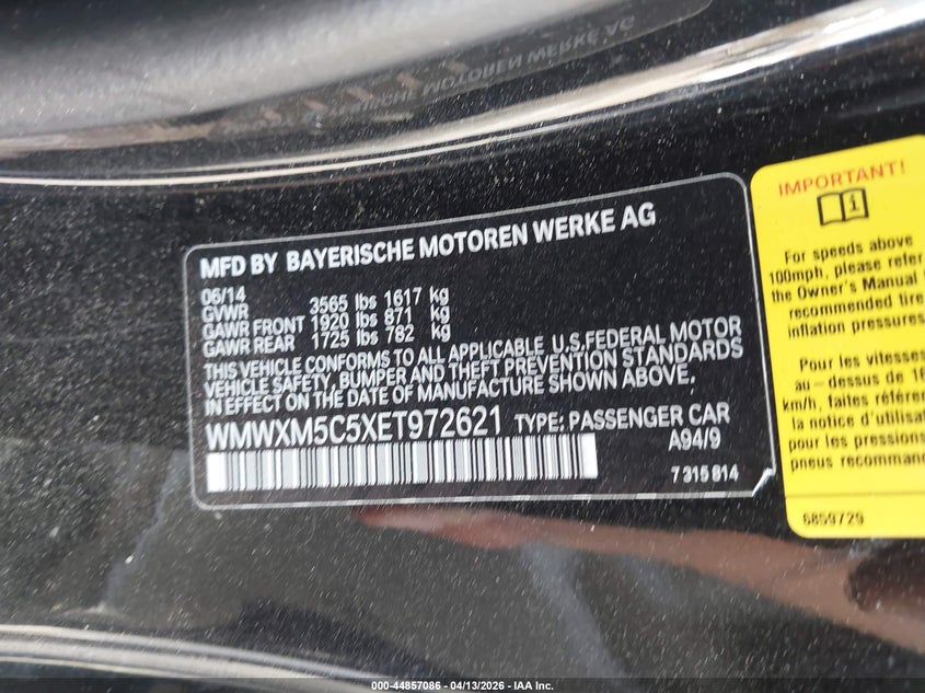 2014 Mini Hardtop Cooper VIN: WMWXM5C5XET972621 Lot: 44857086