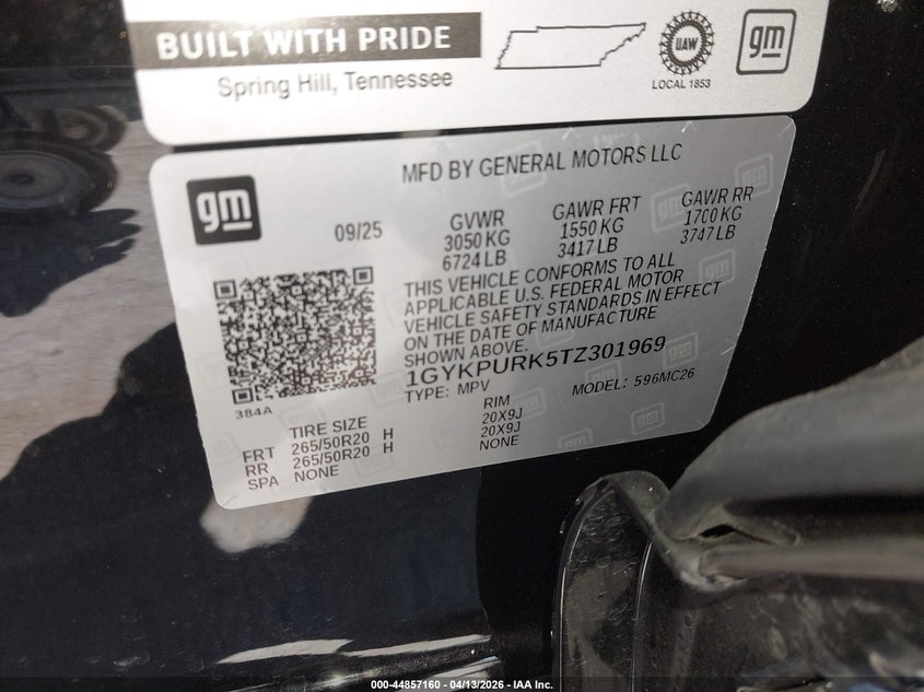 2026 Cadillac Lyriq Sport Awd VIN: 1GYKPURK5TZ301969 Lot: 44857160