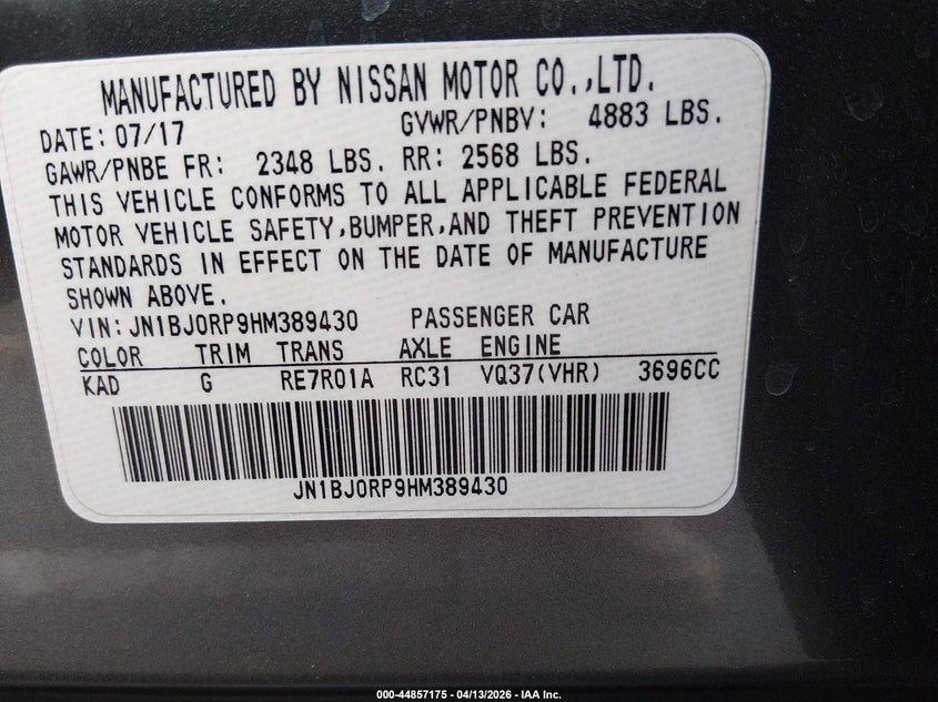 2017 Infiniti Qx50 VIN: JN1BJ0RP9HM389430 Lot: 44857175