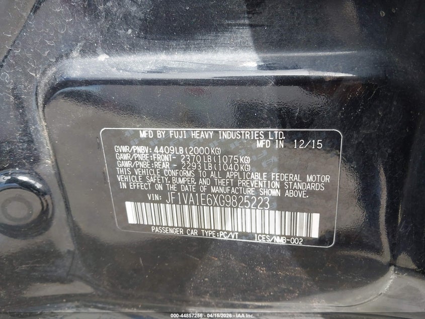 2016 Subaru Wrx Premium VIN: JF1VA1E6XG9825223 Lot: 44857256