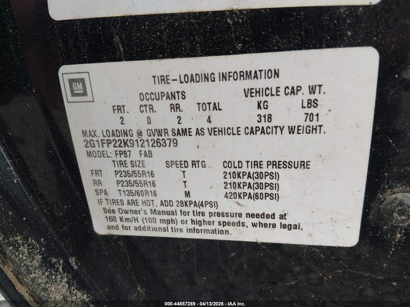 2001 Chevrolet Camaro VIN: 2G1FP22K912126379 Lot: 44857289