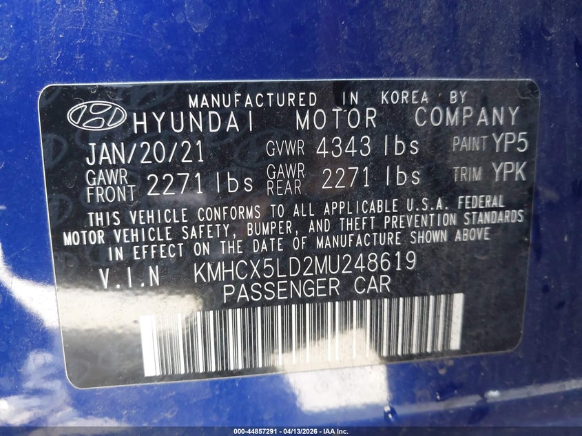 2021 Hyundai Ioniq Plug-In Hybrid Limited VIN: KMHCX5LD2MU248619 Lot: 44857291