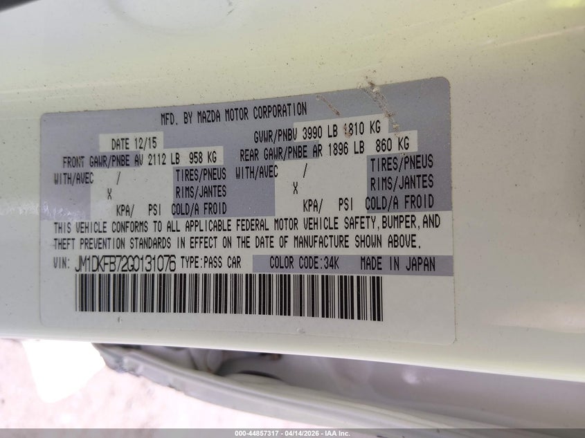 2016 Mazda Cx-3 Sport VIN: JM1DKFB72G0131076 Lot: 44857317