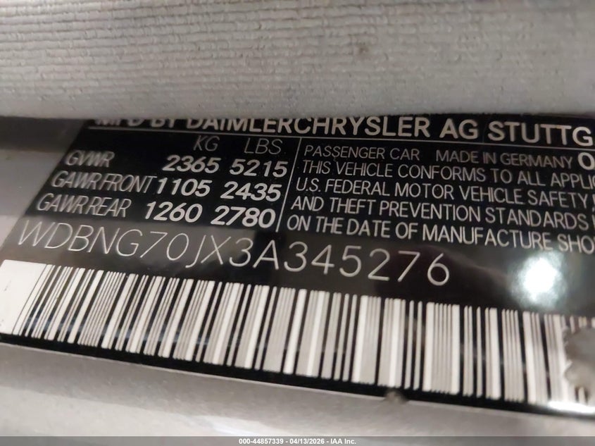 2003 Mercedes-Benz S 430 VIN: WDBNG70JX3A345276 Lot: 44857339