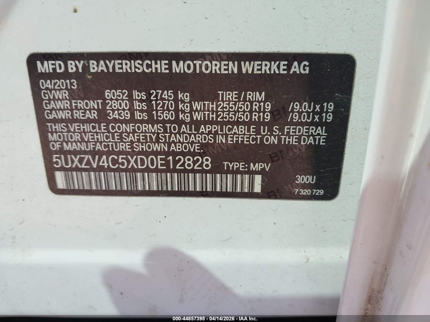 2013 BMW X5 xDrive35I/xDrive35I Premium/xDrive35I Sport Activity VIN: 5UXZV4C5XD0E12828 Lot: 44857398