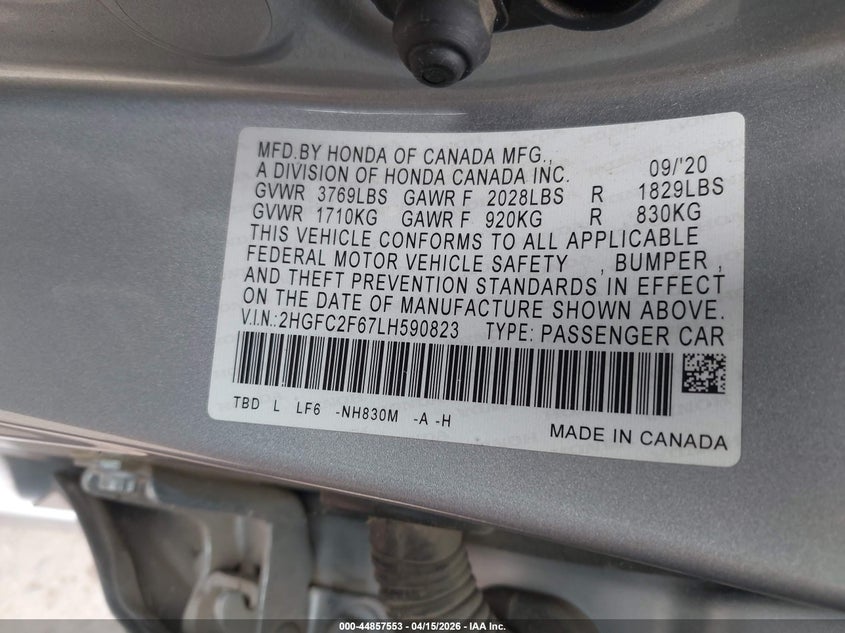 2020 Honda Civic Lx VIN: 2HGFC2F67LH590823 Lot: 44857553
