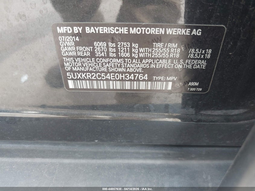 2014 BMW X5 Sdrive35I VIN: 5UXKR2C54E0H34764 Lot: 44857638
