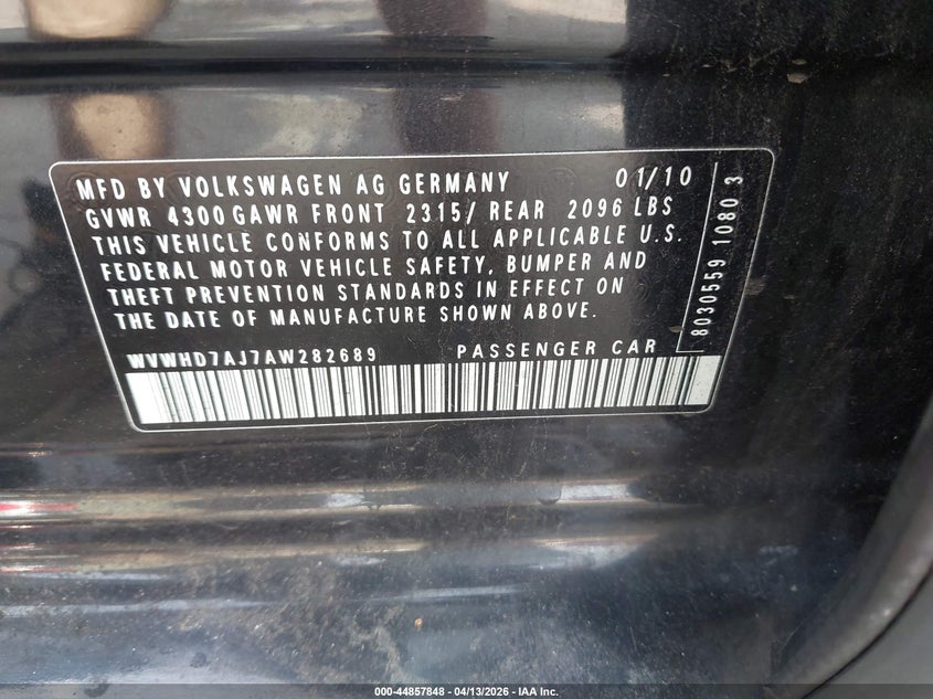 2010 Volkswagen Gti 4-Door VIN: WVWHD7AJ7AW282689 Lot: 44857848