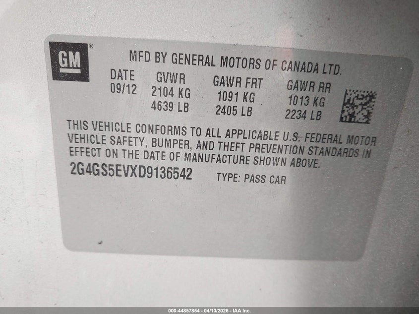 2013 Buick Regal Turbo - Premium 1 VIN: 2G4GS5EVXD9136542 Lot: 44857854