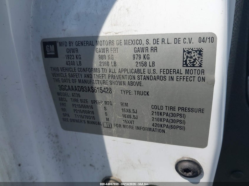 2010 Chevrolet Hhr Panel Ls VIN: 3GCAAADB3AS615428 Lot: 44857859