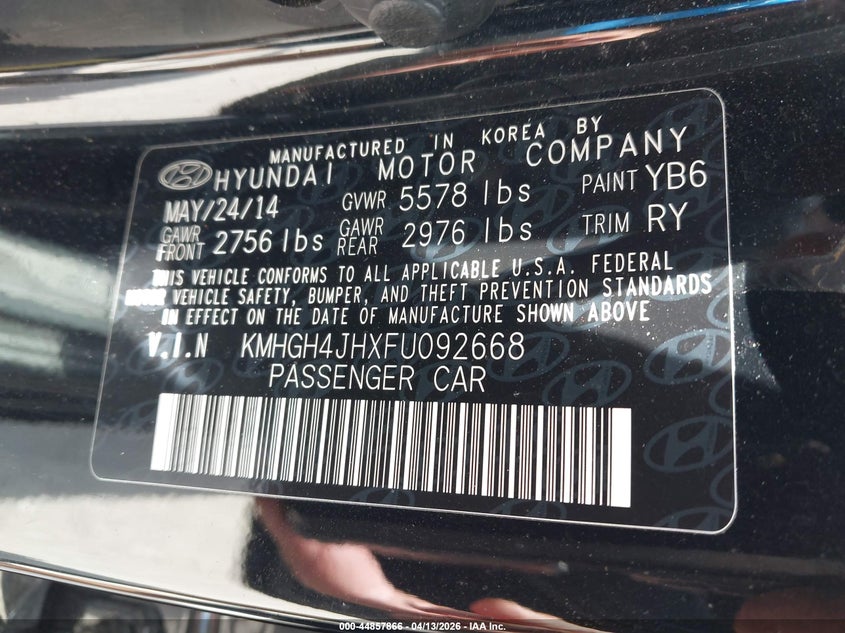2015 Hyundai Equus Ultimate VIN: KMHGH4JHXFU092668 Lot: 44857866