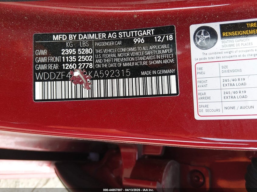 2019 Mercedes-Benz E 300 4Matic VIN: WDDZF4KB3KA592315 Lot: 44857887