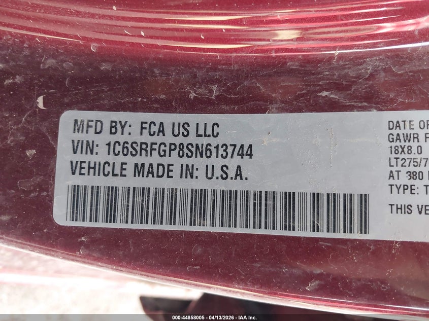 1C6SRFGP8SN613744 2025 Ram 1500 3.0 Ram Warlock 4X4 5'7 Box red