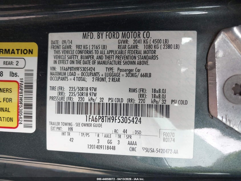 2015 Ford Mustang 2.3 Ecoboost blue Lot 111044858072 Vin 1FA6P8TH9F5305424