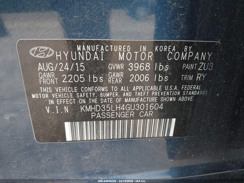 2016 Hyundai Elantra Gt VIN: KMHD35LH4GU301604 Lot: 44858250