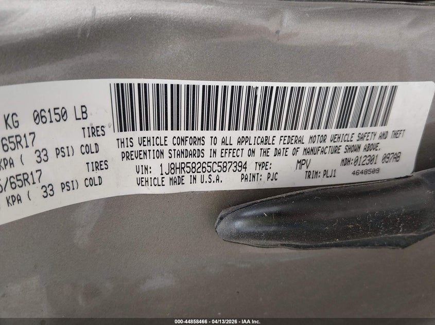 2005 Jeep Grand Cherokee Limited VIN: 1J8HR58265C587394 Lot: 44858466