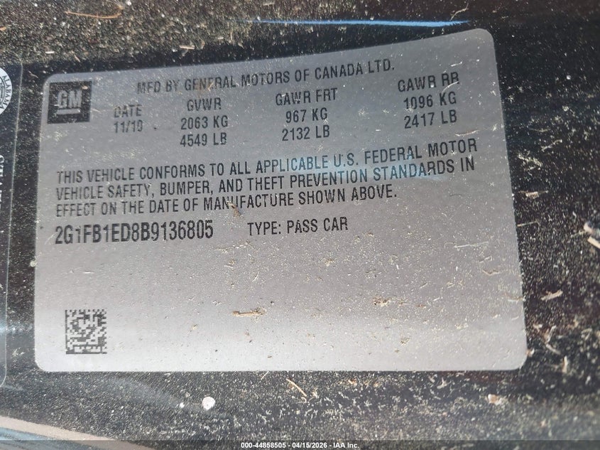 2011 Chevrolet Camaro 1Lt VIN: 2G1FB1ED8B9136805 Lot: 44858505