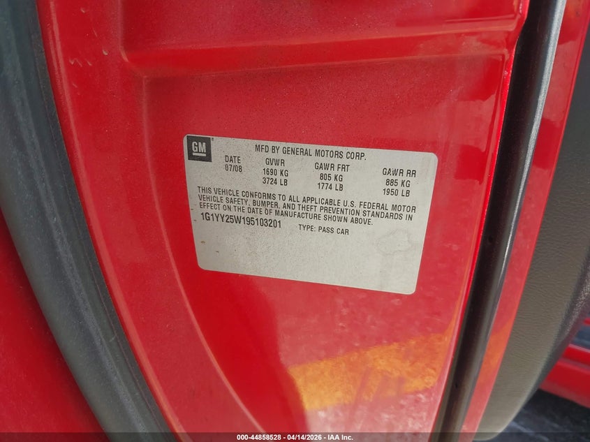 2009 Chevrolet Corvette VIN: 1G1YY25W195103201 Lot: 44858528