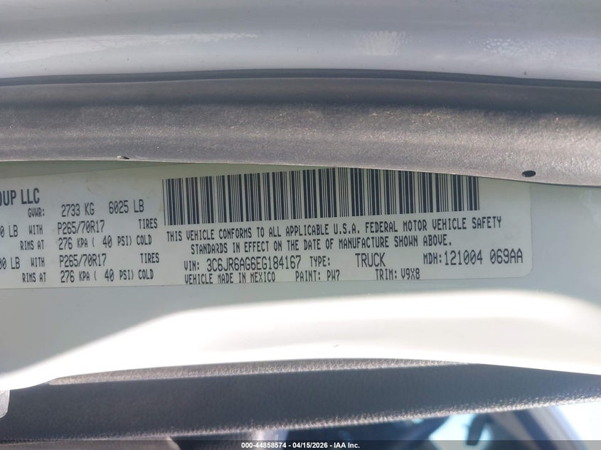 2014 Ram 1500 Tradesman VIN: 3C6JR6AG6EG184167 Lot: 44858574