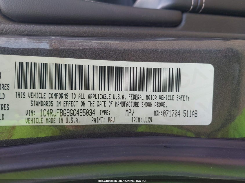 2016 Jeep Grand Cherokee Limited VIN: 1C4RJFBG9GC495034 Lot: 44858696
