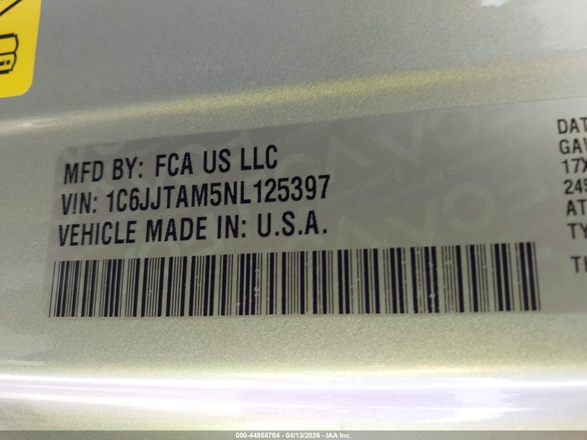 2022 Jeep Gladiator Sport S 4X4 VIN: 1C6JJTAM5NL125397 Lot: 44858704