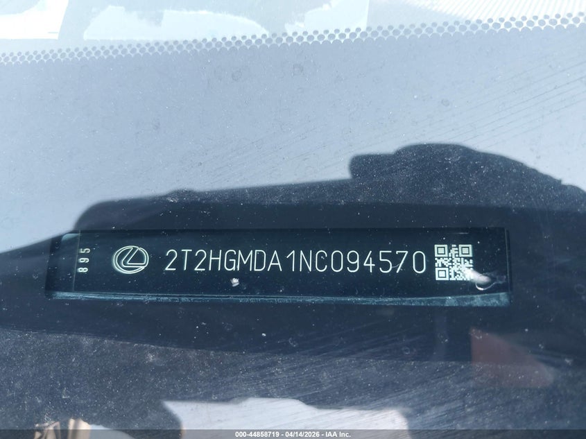 2022 Lexus Rx 450H VIN: 2T2HGMDA1NC094570 Lot: 44858719