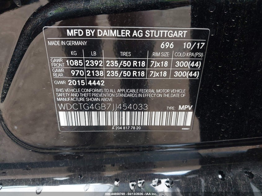 2018 Mercedes-Benz Gla 250 4Matic VIN: WDCTG4GB7JJ454033 Lot: 44858769