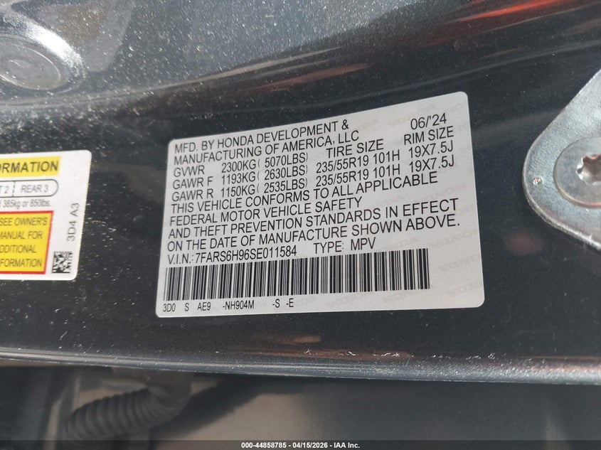 2025 Honda Cr-V Hybrid Sport Touring VIN: 7FARS6H96SE011584 Lot: 44858785