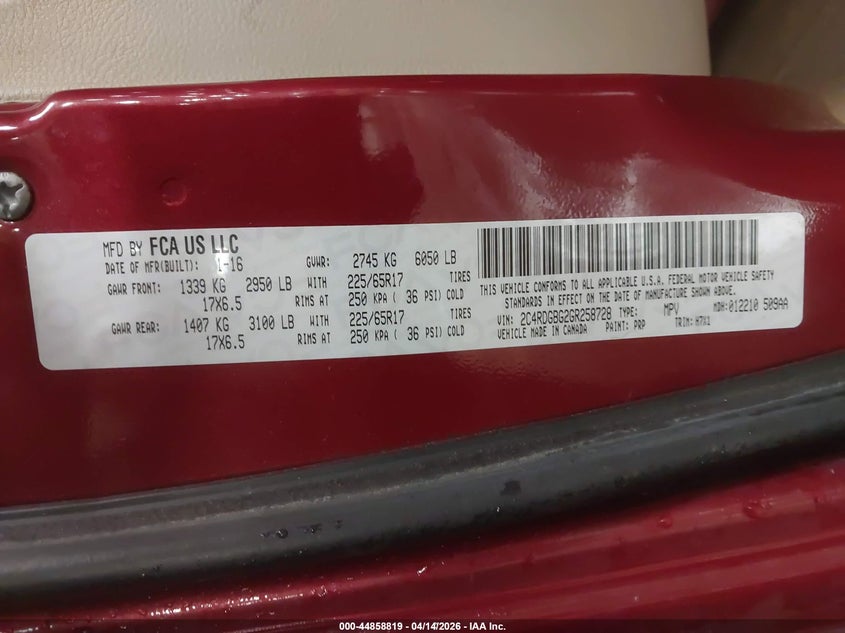 2016 Dodge Caravan 3.6 Grand Se red Lot 111044858819 Vin 2C4RDGBG2GR258728