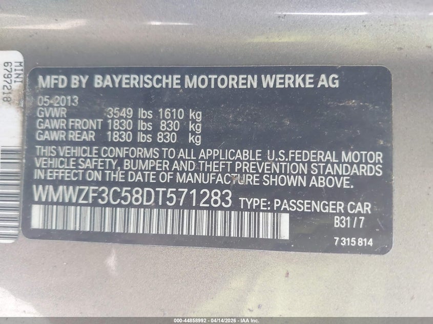 2013 Mini Clubman Cooper VIN: WMWZF3C58DT571283 Lot: 44858992