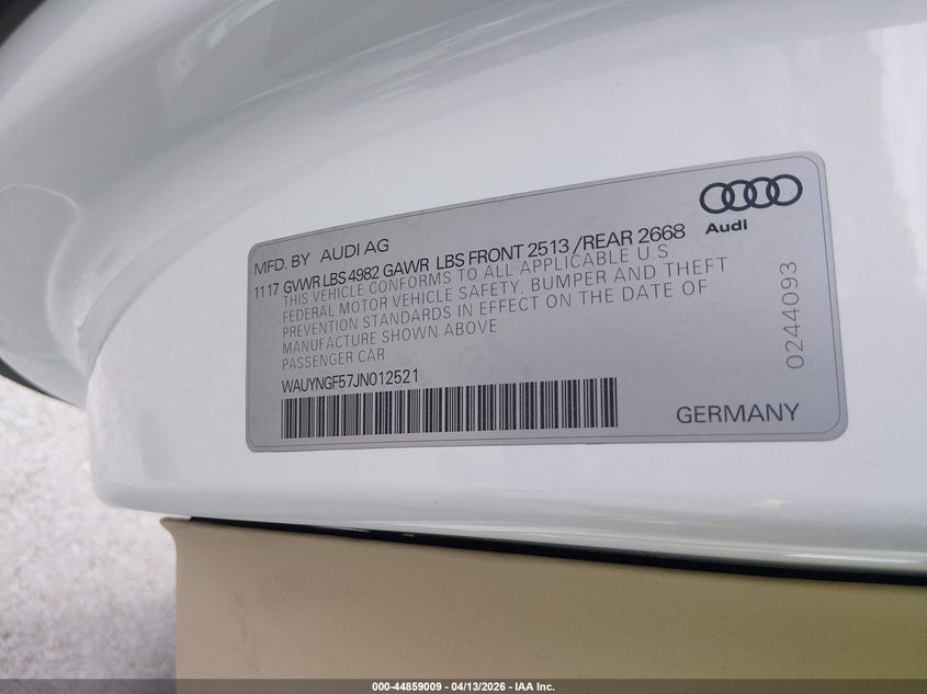 2018 Audi A5 2.0T Premium VIN: WAUYNGF57JN012521 Lot: 44859009
