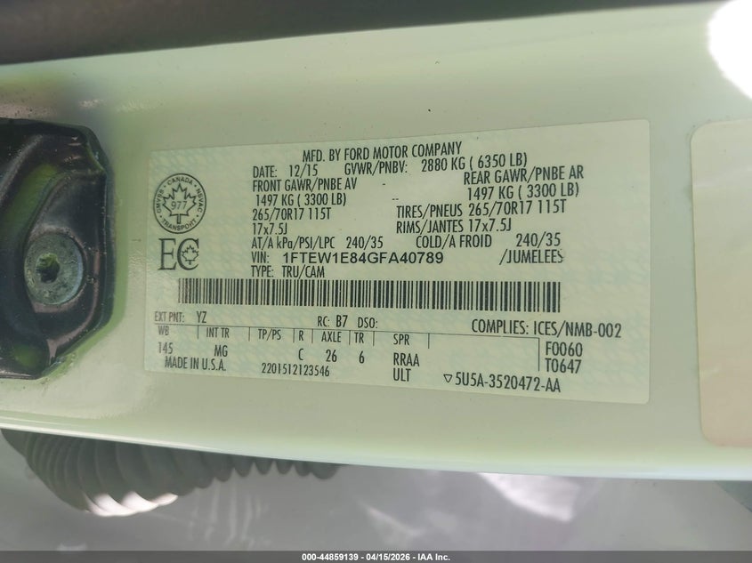 2016 Ford F-150 Xlt VIN: 1FTEW1E84GFA40789 Lot: 44859139