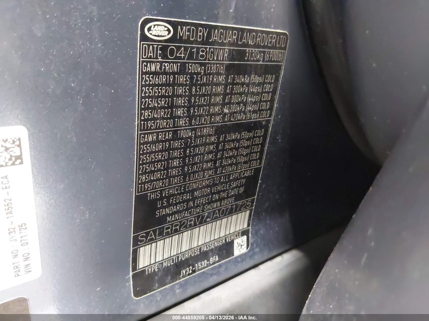 2018 Land Rover Discovery Hse VIN: SALRR2RV7JA071725 Lot: 44859205