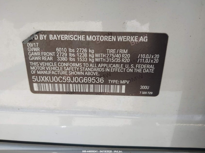 2018 BMW X6 Sdrive35I VIN: 5UXKU0C59J0G69536 Lot: 44859241