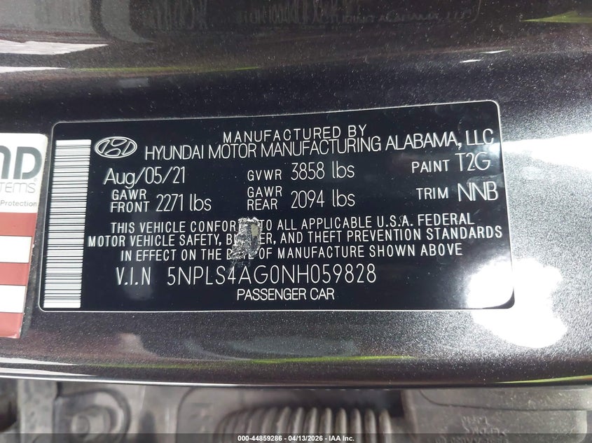 2022 Hyundai Elantra Sel VIN: 5NPLS4AG0NH059828 Lot: 44859286