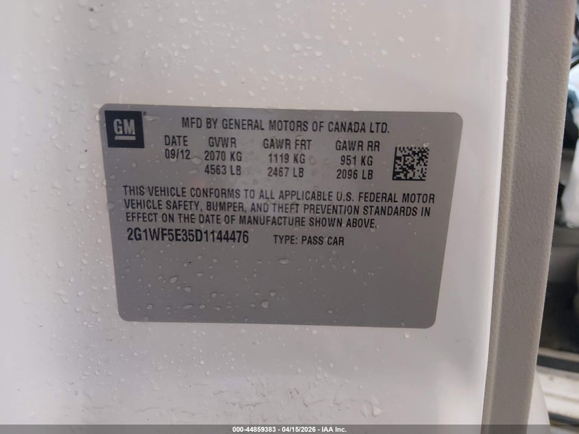 2013 Chevrolet Impala Ls VIN: 2G1WF5E35D1144476 Lot: 44859383