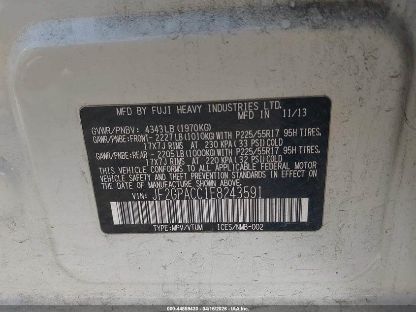2014 Subaru Xv 2.0 2.0i Premium White Lot 111044859430 Vin JF2GPACC1E8243591