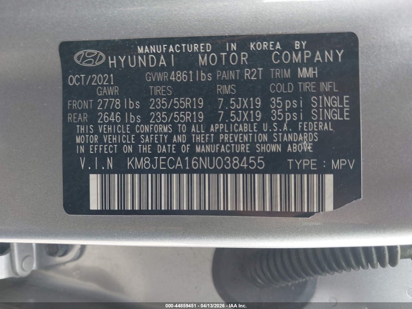 2022 Hyundai Tucson Hybrid Limited VIN: KM8JECA16NU038455 Lot: 44859451