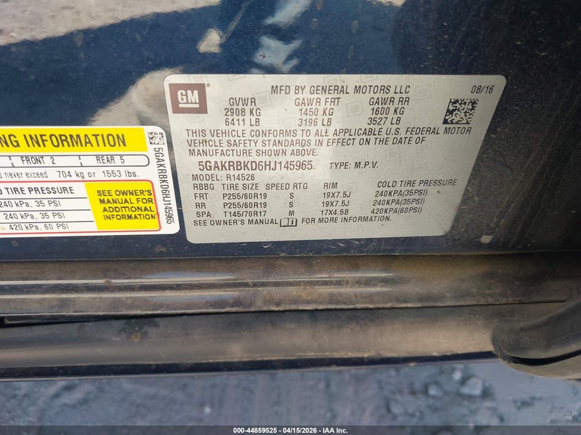 2017 Buick Enclave Leather VIN: 5GAKRBKD6HJ145965 Lot: 44859525