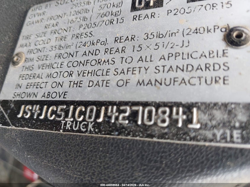 1988 Suzuki Samurai VIN: JS4JC51C0J4270841 Lot: 44859564