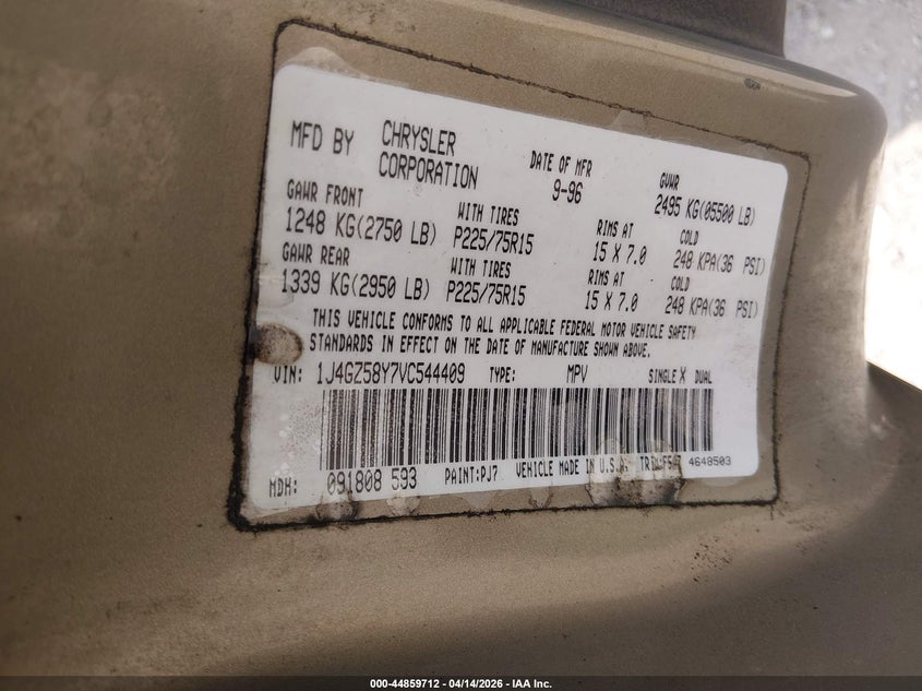1997 Jeep Grand Cherokee Laredo/Tsi VIN: 1J4GZ58Y7VC544409 Lot: 44859712