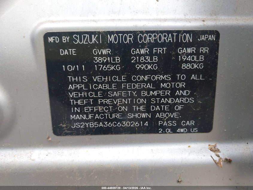 2012 Suzuki Sx4 Premium/Tech Valu Pkg (Nav) VIN: JS2YB5A36C6302614 Lot: 44859728