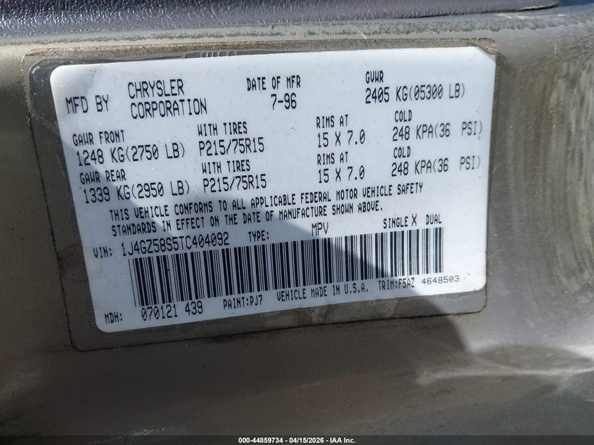 1996 Jeep Grand Cherokee Laredo VIN: 1J4GZ58S5TC404092 Lot: 44859734