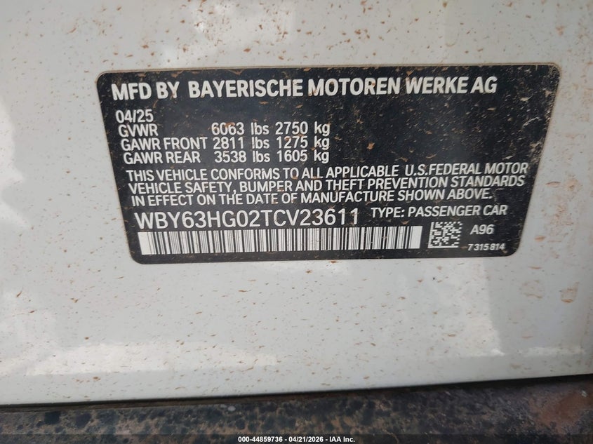2026 BMW I5 Edrive40 VIN: WBY63HG02TCV23611 Lot: 44859736