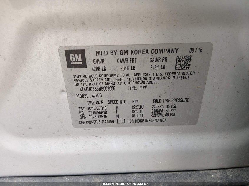 2017 Buick Encore Essence VIN: KL4CJCSB9HB009686 Lot: 44859826