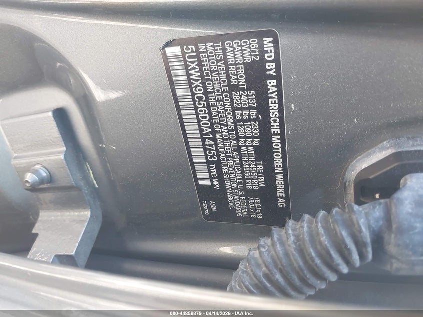 2013 BMW X3 xDrive28I VIN: 5UXWX9C56D0A14753 Lot: 44859879