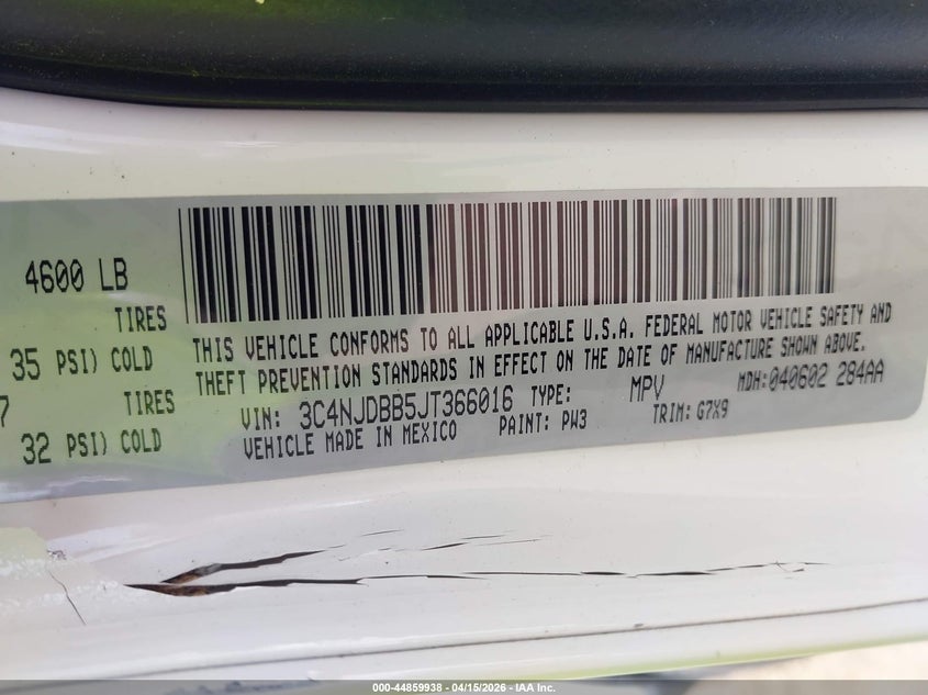 2018 Jeep Compass Latitude 4X4 VIN: 3C4NJDBB5JT366016 Lot: 44859938