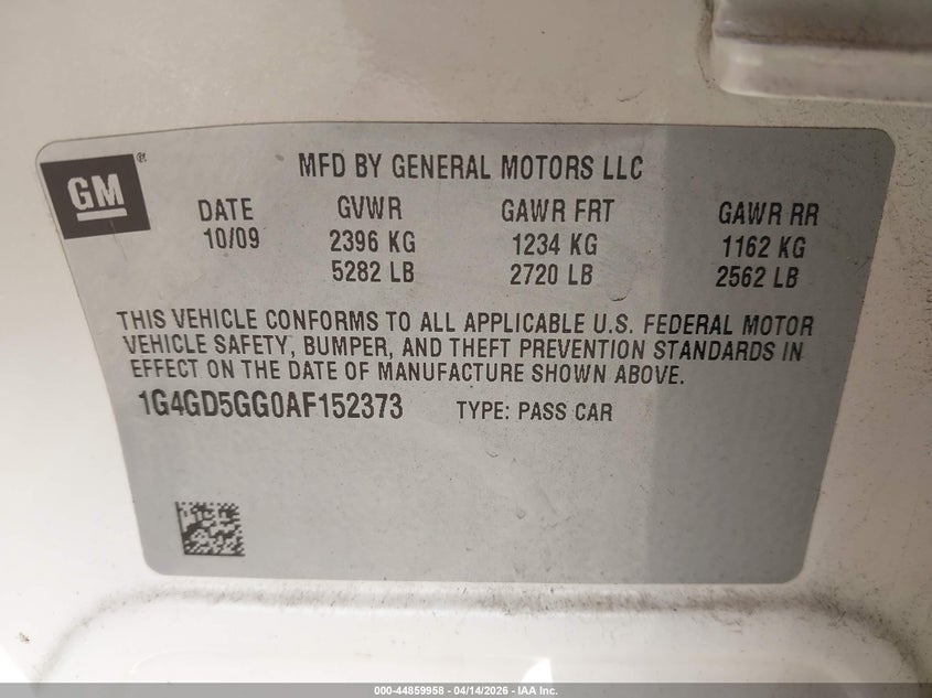 2010 Buick Lacrosse Cxl VIN: 1G4GD5GG0AF152373 Lot: 44859958