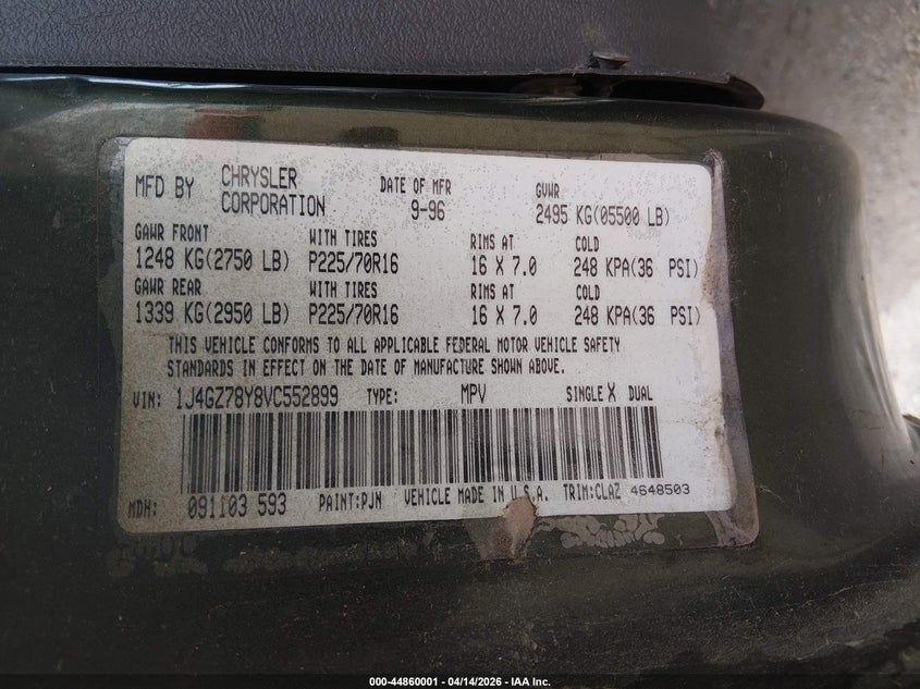 1997 Jeep Grand Cherokee Limited VIN: 1J4GZ78Y8VC552899 Lot: 44860001