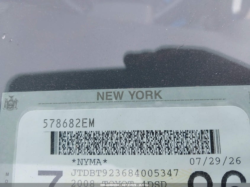 2008 Toyota Yaris VIN: JTDBT923684005347 Lot: 44860008